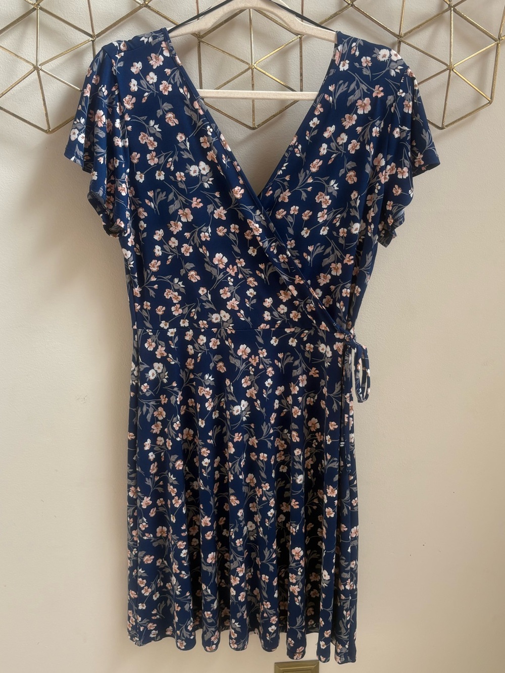 Kaileigh Navy Floral Wrap Dress with Pink & Cream Accents